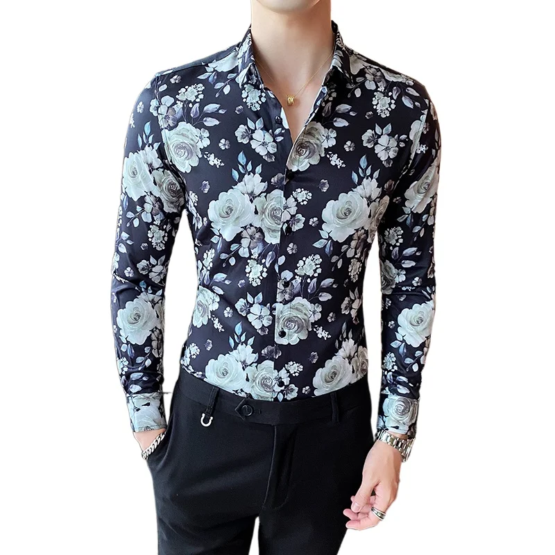 

Loldeal Floral Shirts for Men Chemise Homme Long Sleeve Slim Fit Formal Casual Dress Shirts Social Streetwear Camisa Masculina