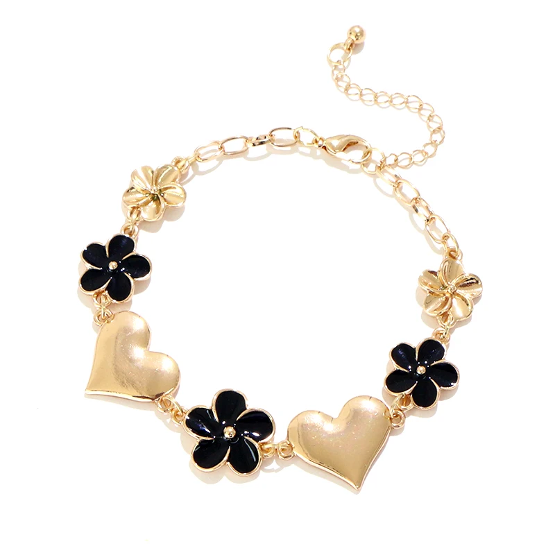 

KOMi 1PC Polynesian Hawaiian Samoa Marshall Plumeria Petite Heart Flower Charm Alloy Chain Bracelet Bangle Woman Jewelry