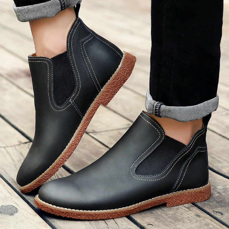 

Misalwa Scratch Brown Men Boots Cow Split Leather Short Chelsea Boots for Men Soft Slip-on Convenient Spring Autumn Footwear