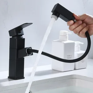 ULA Pull Out Basin Faucet Bathroom 360° Rotate Sink Faucet Black Tap Water Mixer Tap Waterfall Bathroom Fixture