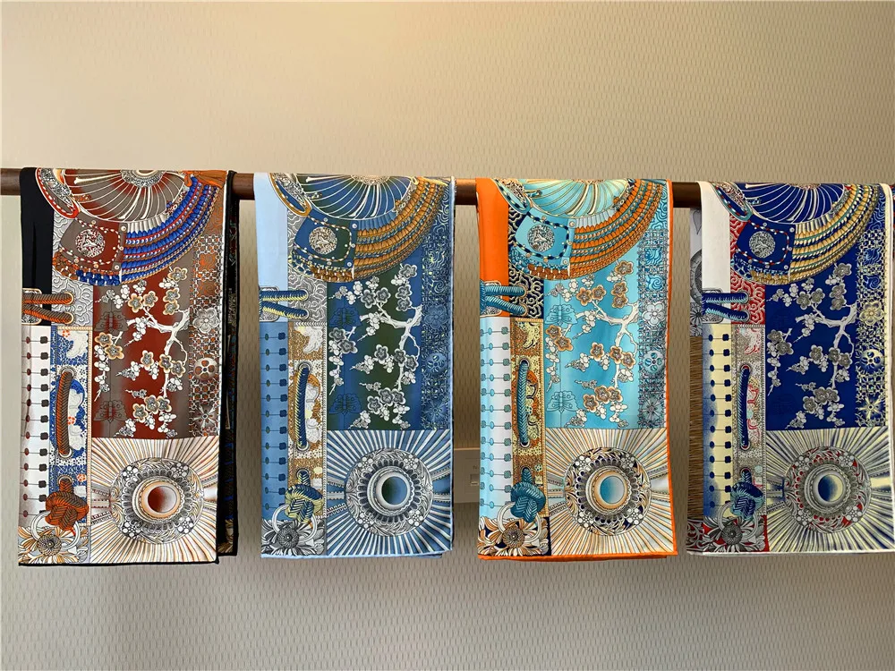 90 cm manueller handgerollter Twill-Seidenschal für Damen, Krieger-Rüstung, gekräuselt, quadratische Schals, Echarpes, Foulards, Femme, Wickeltuch, Bandana, Hijab – Detail 4