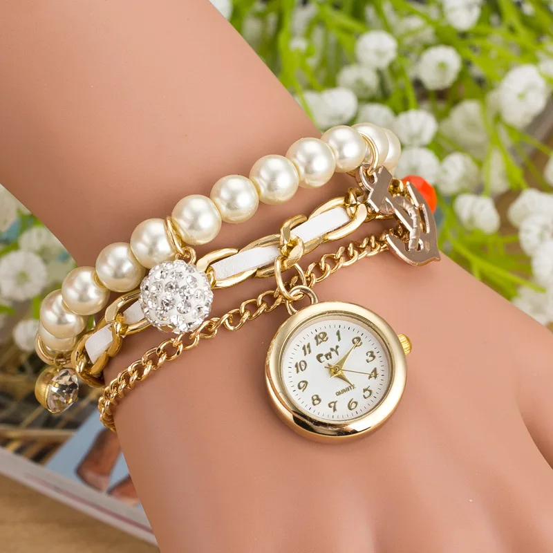 

New Style Bracelet Watch For Women Fashion Creative Pearl Bracelet Watch Nautical Wind Anchor Women Watches Relogios Feminino