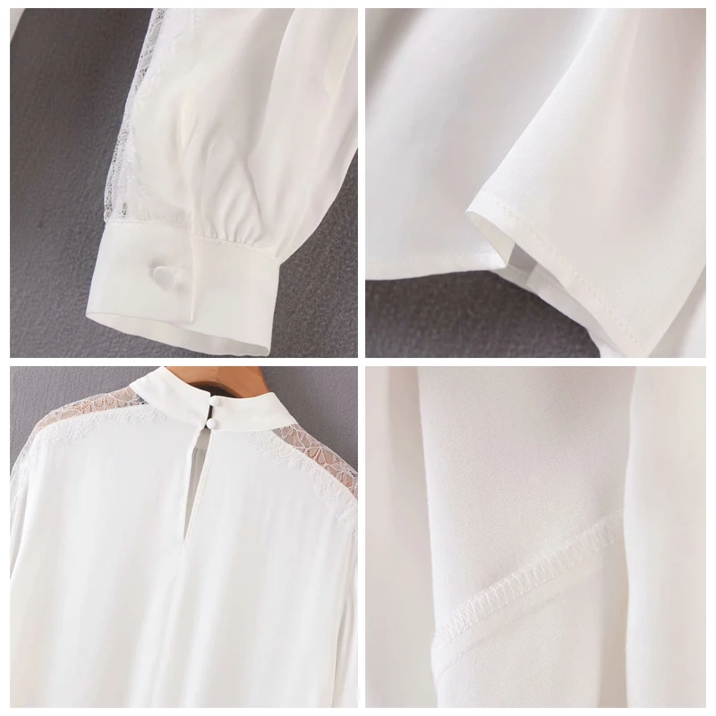 ROHOPO Embroidery Tulle Long Sleeve White Blouse Round Collar Back Buttons Closure Pullover Patchaork Tops Blusa shirt #220 |