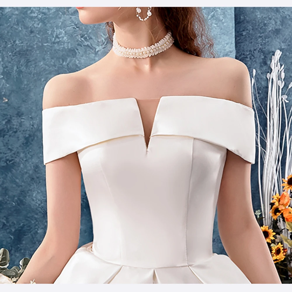 Vestido de Noiva, лучшее Атласное Бальное Платье, Свадебное платье,, с вуалью, простое платье, Роскошные свадебные платья, 1,5 м, изображение поезда