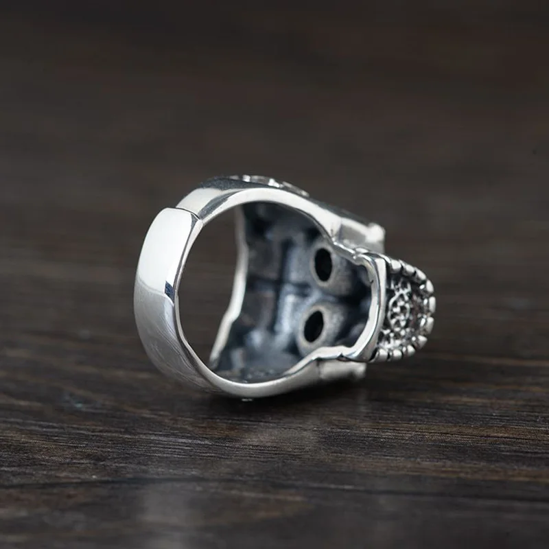 

S925 Sterling Silver Vintage Ring for Men Open Resizable Punk Style Zircon Fashion Skull Silver Ring Simple Personalized Jewelry