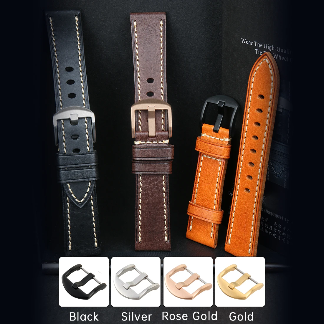 Retro Full Grain Leather Watch Strap 18mm 20mm 22mm Black Brown Watchbands with Butterfly Buckle Men Women Smart Watch Band