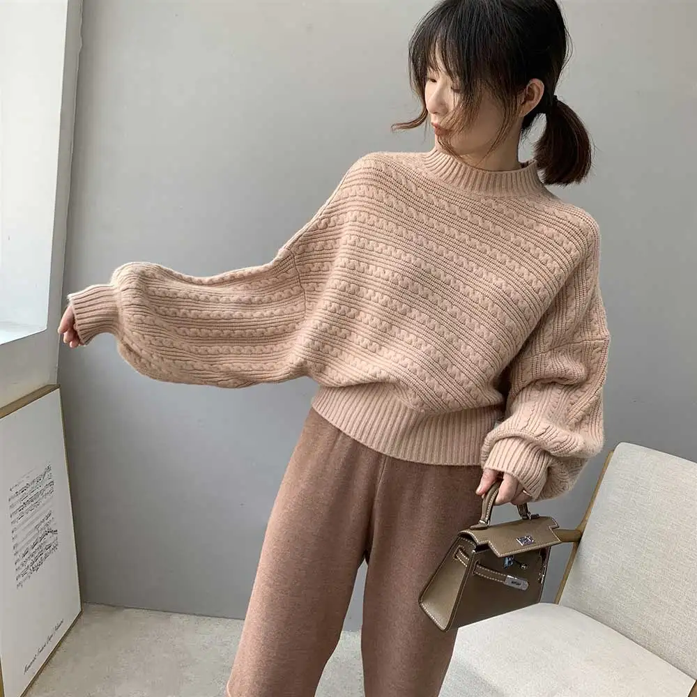 2019 Women Sweater And Pullovers Vintage Knitted Stand Collar Batwing Sleeve Thick Pull Femme Tricot | Женская одежда