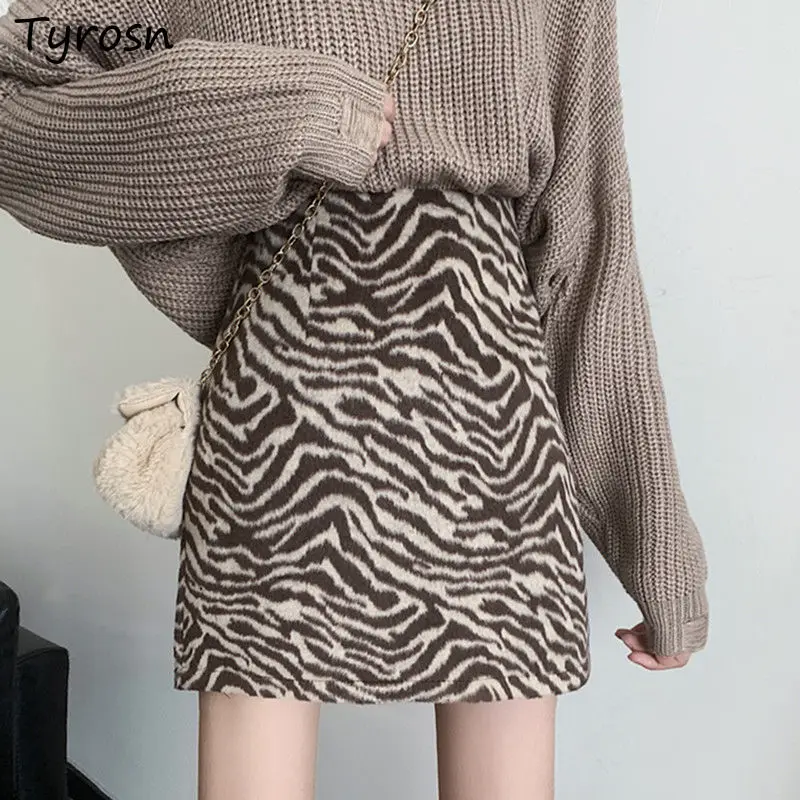 

Leopard Mini Skirts Women Autumn Winter Faldas Stylish Vintage All Match Streetwear Fashion Ulzzang High Waist A Line Cloth New