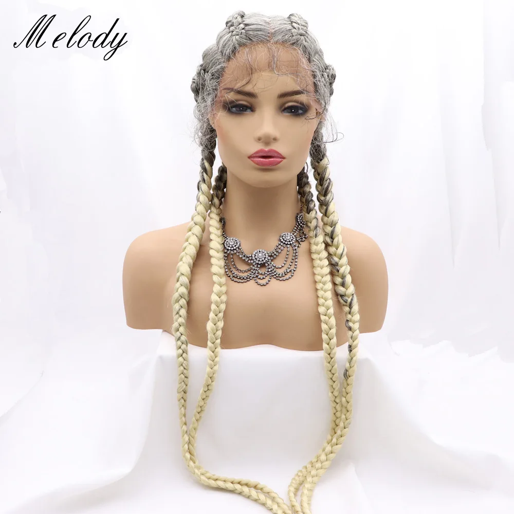 Long 4 Twist Braids Wine Red Synthetic 360 Full Lace Box Cornrow Braid Wig Add Human Weaving with Baby Hair for Black Women | Шиньоны и