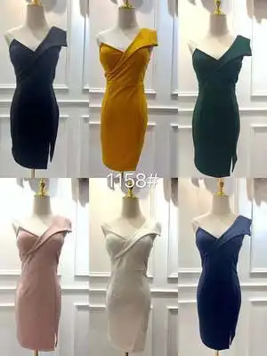

2020 Nightclub women's temperament low-cut slim-fit tight-fitting hip-shoulder sexy dress Office Lady Polyester Solid
