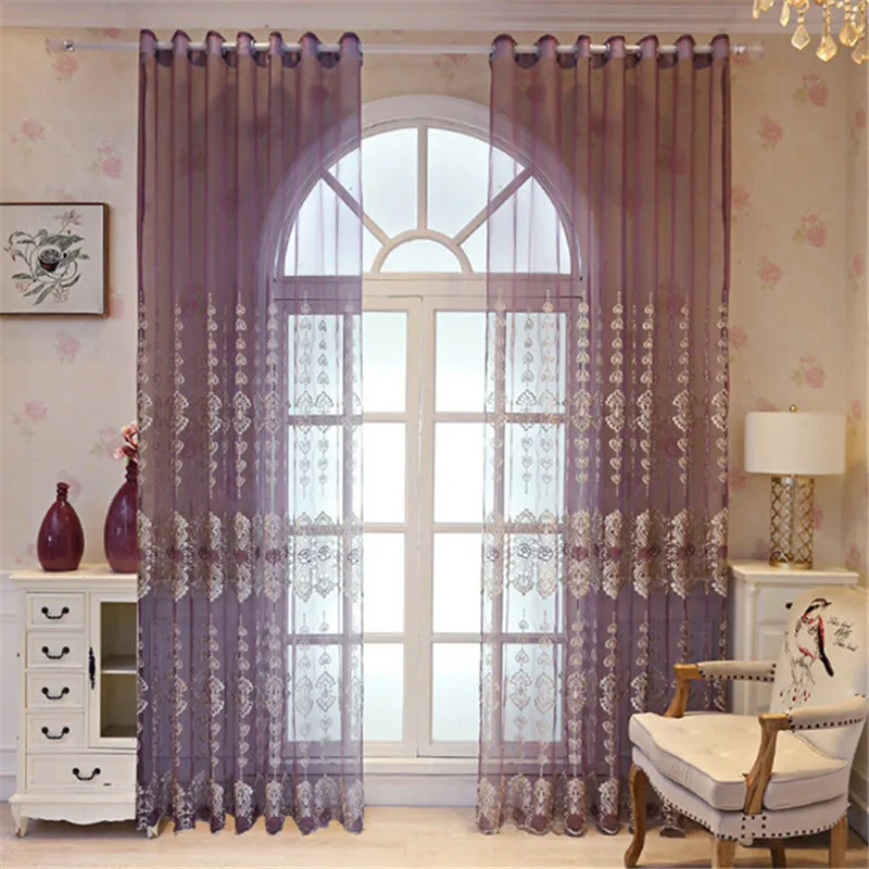 Тюль с вышивкой в европейском стиле современные шторы для дома фиолетовая