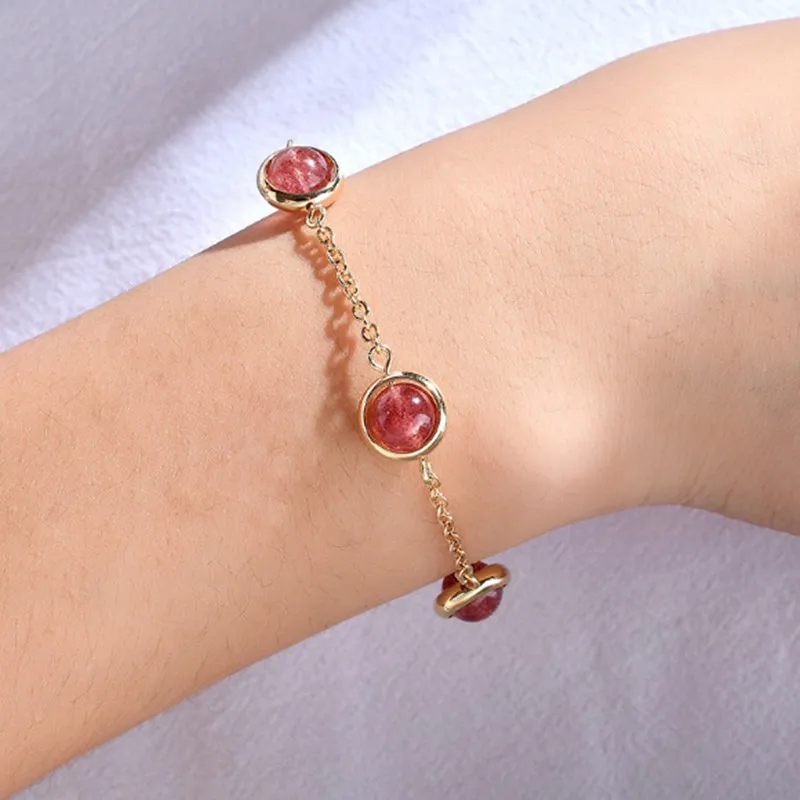 

Bracelets 8mm Natural Strawberry Crystal Stone Round Beads Jewelry 1 Pcs 18cm wk318