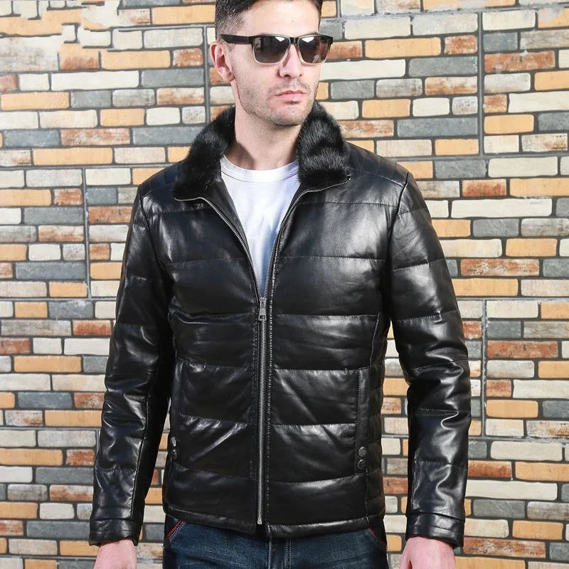 

Genuine men's winter leather jacket, slim duck fit jacket hot for urban use