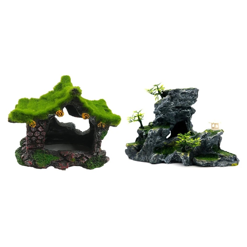 

Resin Rockery Aquarium Decoration Artificial Mountain with Aquarium Decoration House Resin Hollow Hiding House