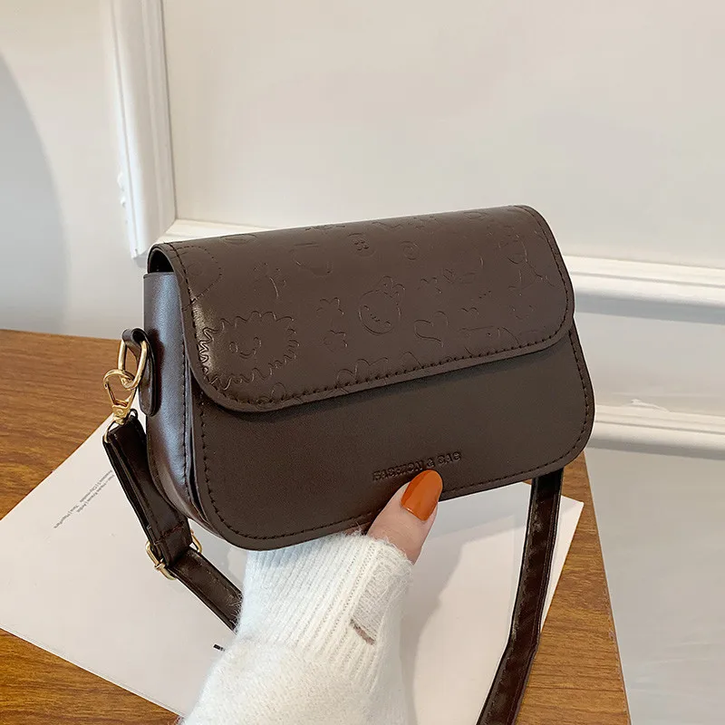 

New Retro Embossing Shoulder Bags Sac For Woman Solid PU Leather Crossbody Bag Simple Fashion Trend Underarm Bags Top-Handle Bag