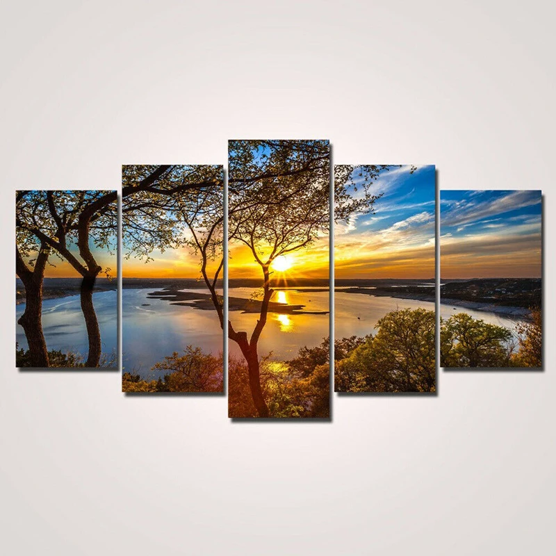 

River Landscape Painting Room Wall Hanging Decoration 5PCS Set Panels Unframed Modern Canvas Art Oil Painting Picture