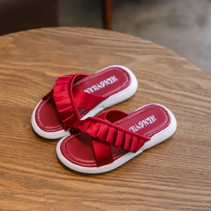 AFDSWG обувь летняя для девочек PU пляжные тапки детские розовый черный пляжная