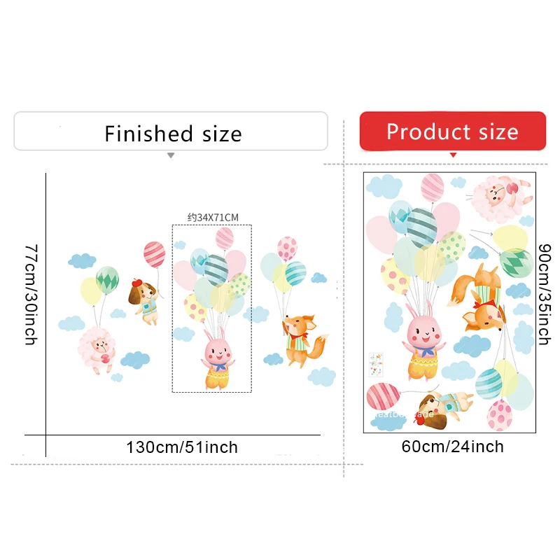 Cartoon Animals Balloon Wall Stickers for Kids room Kindergarten Self-adhesive Decals Eco-friendly Sticker Vinyl Mural | Дом и сад