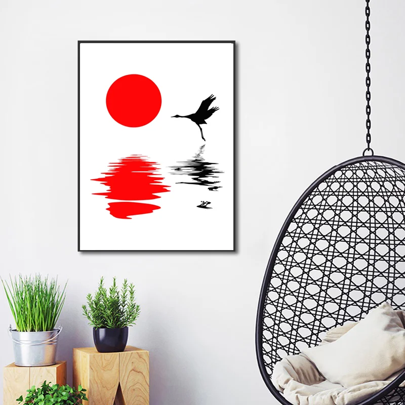Настенная Картина на холсте простое украшение для дома красные журавли картины с