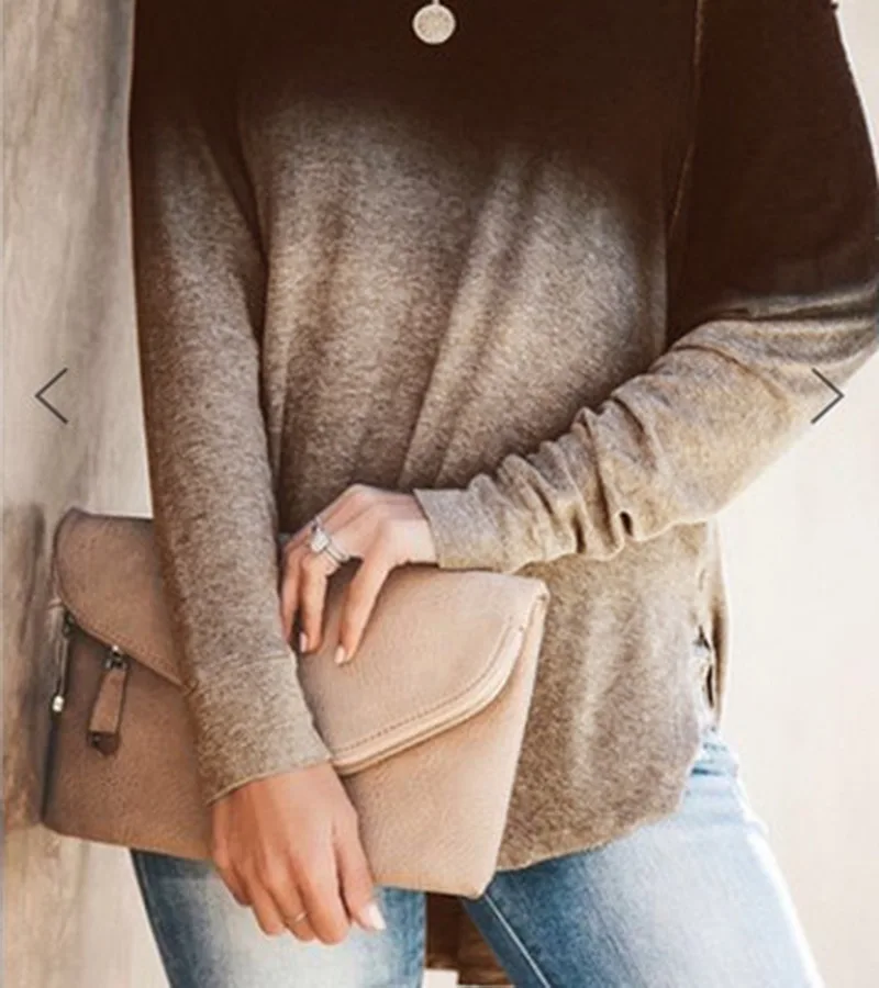 

2020 New Spring and Autumn Women's Fashion Street Walk with Long Sleeve Gradient Elements Women's T-shirt S-5XL