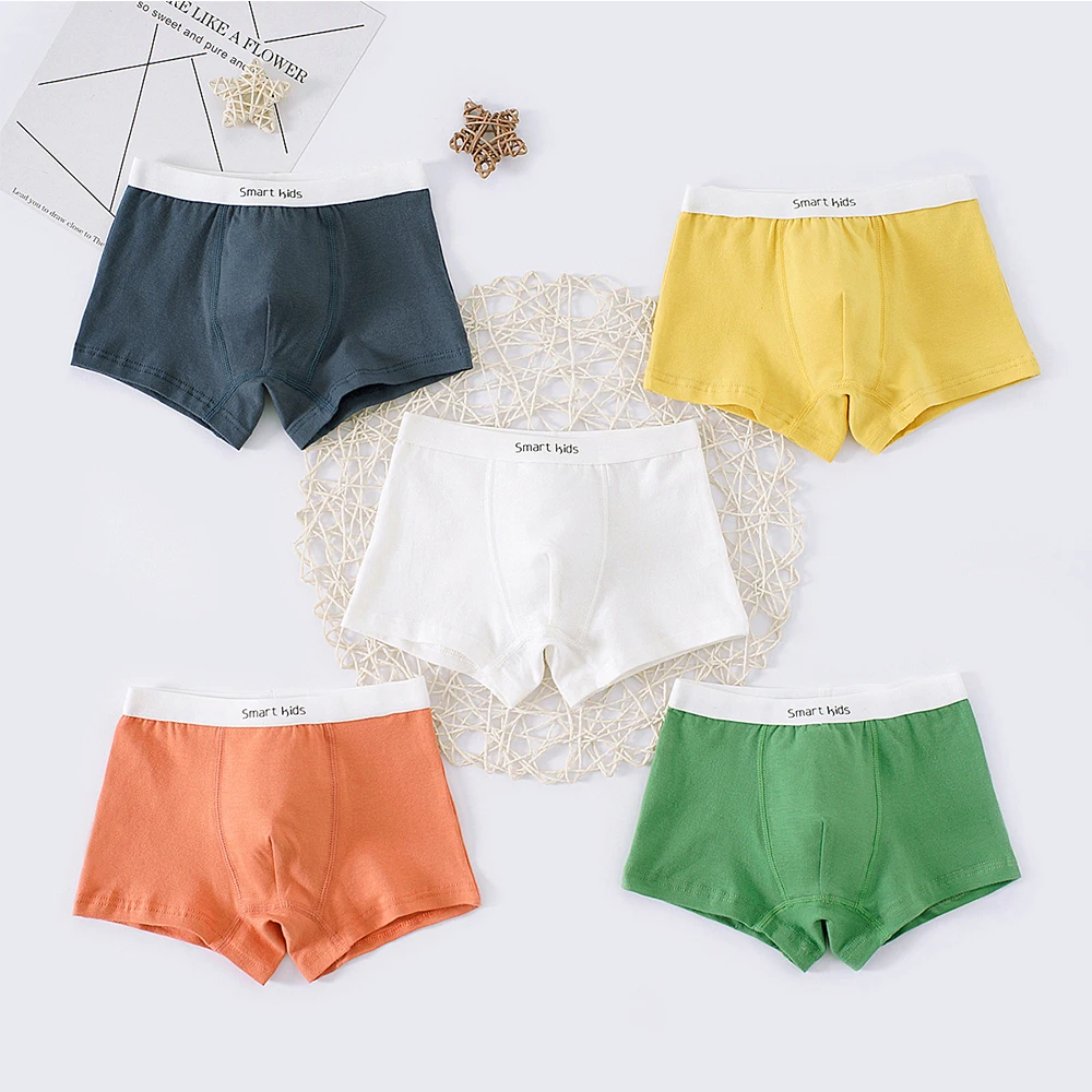 Children's Underwear for Kids Cartoon Shorts Cotton Underpants Boys Panties Solid Color Yellow White Green Orange 5Pairs/lot