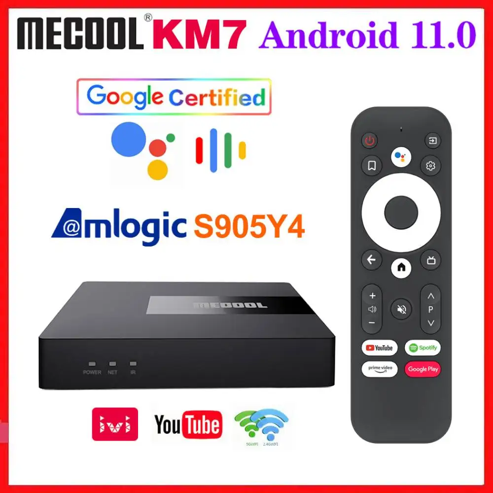 

ТВ-приставка Mecool KM7 A, 4 + 64 ГБ, Amlogic S905Y4 DDR4, Android 11,0, Wi-Fi