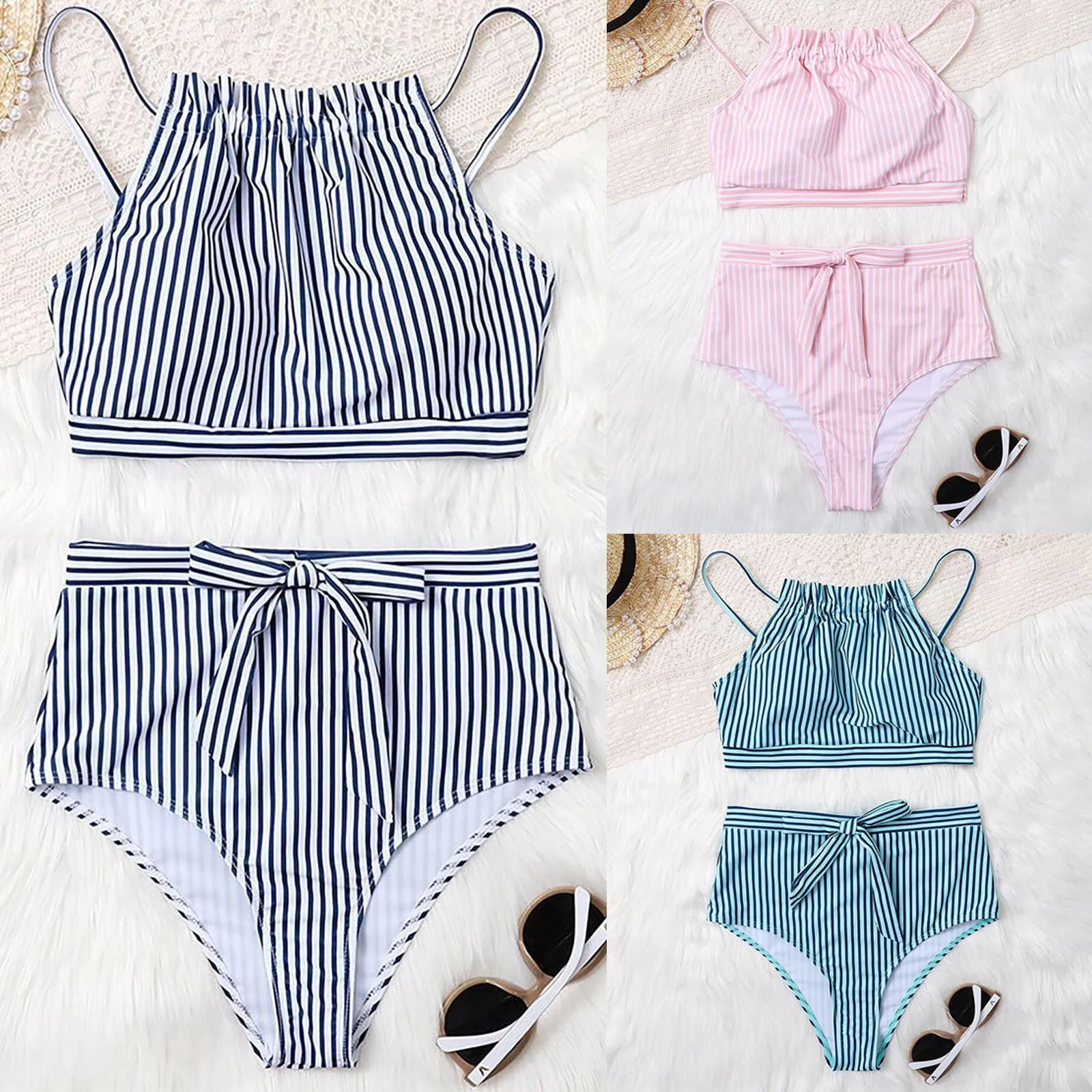 

Women Swimwear Swimsuit Beachwear Set Sexy Two-Piece Bikini Striped Printing Ladies split leisure swimsuit кђпалник женский