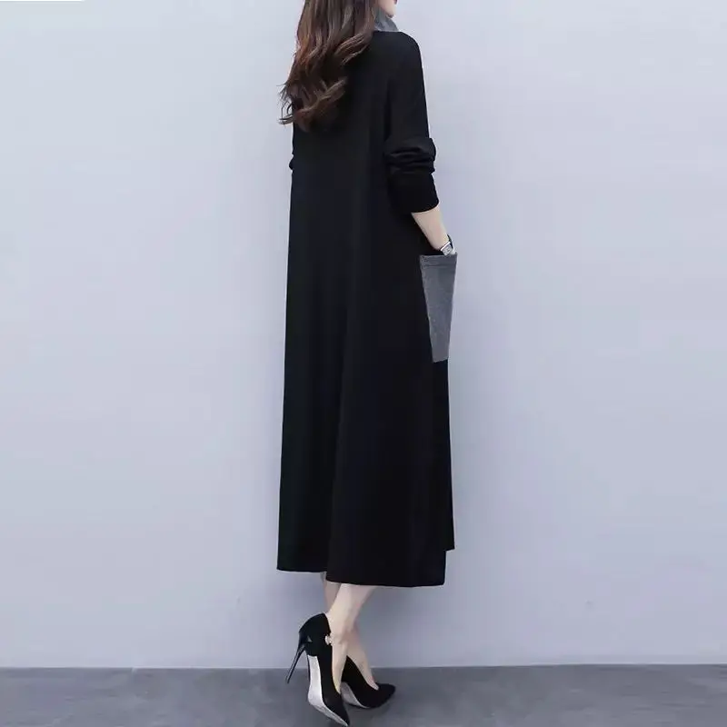 Осень зима 2021 женское Свободное длинное платье большого размера строченное