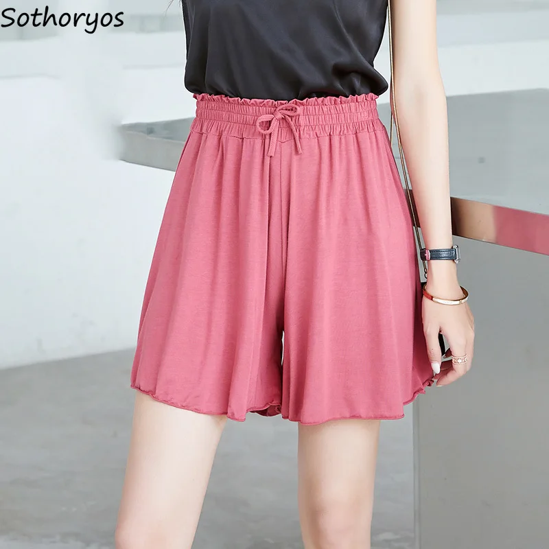 

Sleep Bottoms Women Loose Shorts Solid Wide Leg Sleepwear Modal Soft Comfortable Elastic Waist Home Lounge Wear Summer Daily Ins