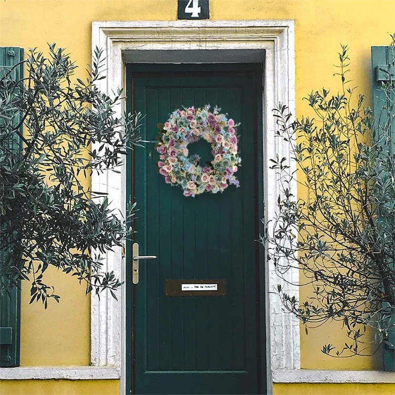 

Artificial Lavender Rose Spring Flower Wreath Decoration For Wedding Front Door