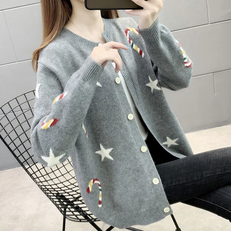 

O-neck Fashion Knitted Women Cardigan Long Sleeve Open Stitch Female Knitwear Sweaters With Button Elastic Cardigans Femme