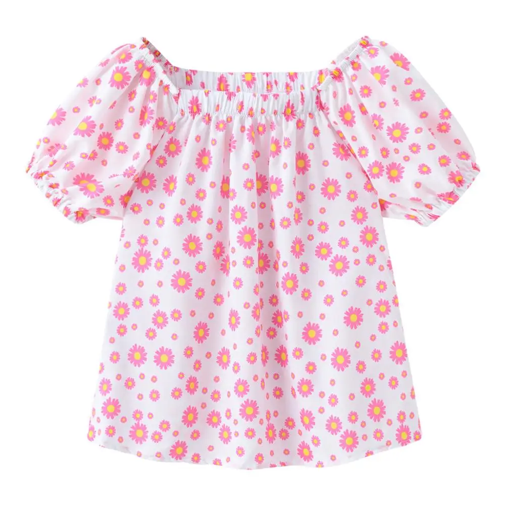 

Kids Girls Tops Chrysanthemum Print T-Shirt Little Girl Summer Casual Tops Round Neck Cotton Comfort T-Shirt Kids1-12year