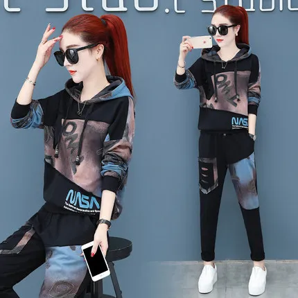 Женский комплект с капюшоном и брюками осень 2019 Новый Модный повседневный из 2