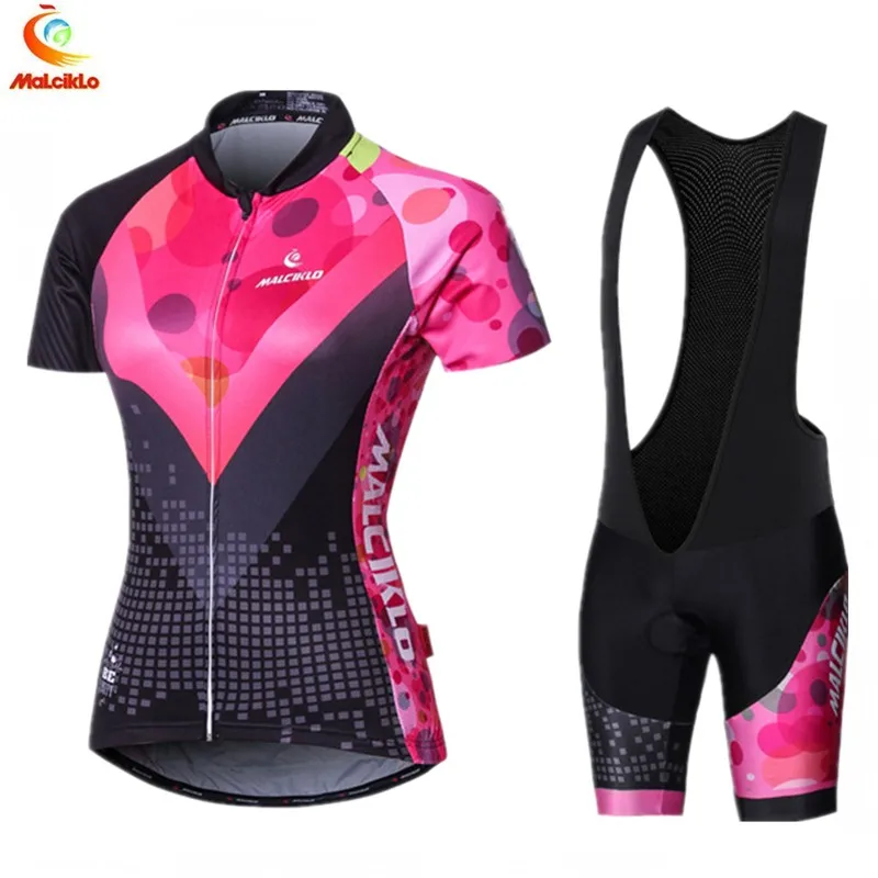 MALCIKLO Women's Short Sleeve Cycling Jersey Bib Tights Black Bike Clothing Suit Breathable 5D Pad Quick Dry Set | Спорт и