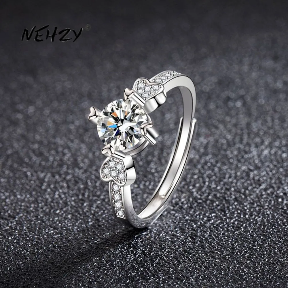 

NEHZY S925 Stamp new woman fashion jewelry high quality Cubic Zirconia heart-shaped open ring size adjustable ring