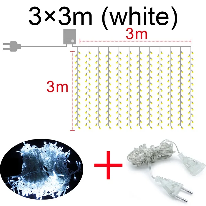 White with line 3x3 м 300 светодиодов для дома, улицы, праздника, рождества, декоративные, свадебные, рождественские гирлянды, сказочные занавески, гирлянды, полосы, Вечерние огни - Испускаемый цвет: White with line