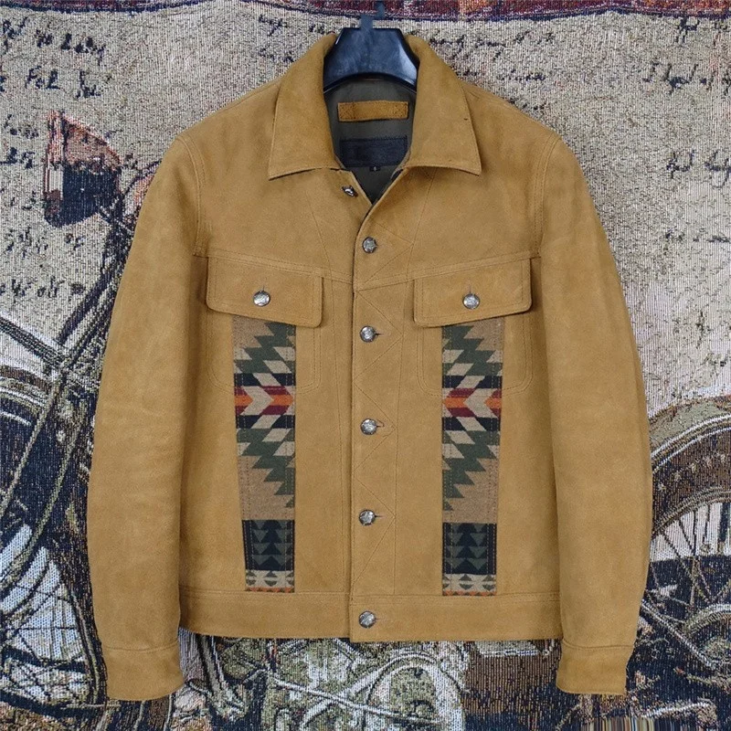 

Мужская замшевая куртка из натуральной кожи, с длинным рукавом