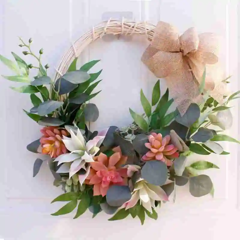 

Artificial Succulent Twig Wreath Simulation Decoration Handmade Flower Round Design For Front Garland Door Wreath Wall Fake L4Q2