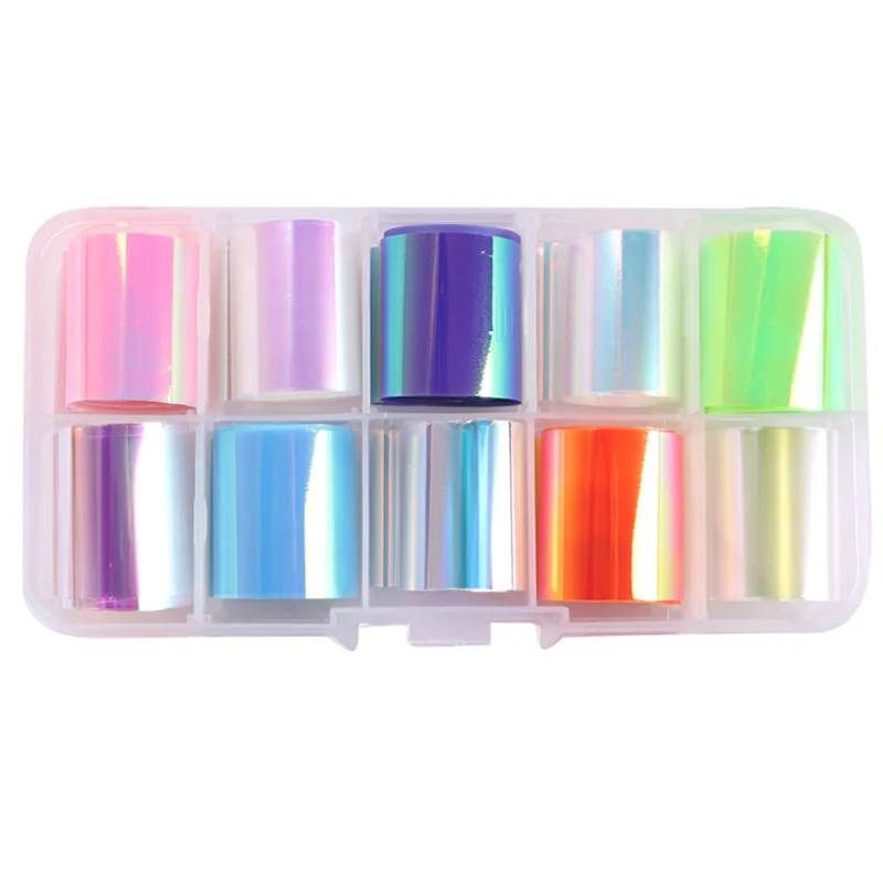

10pcs/set Nail Art Sticker Broken Glass Piece 3D Mirror Effect Aurora Holographic Nail Foils Decal Decoration