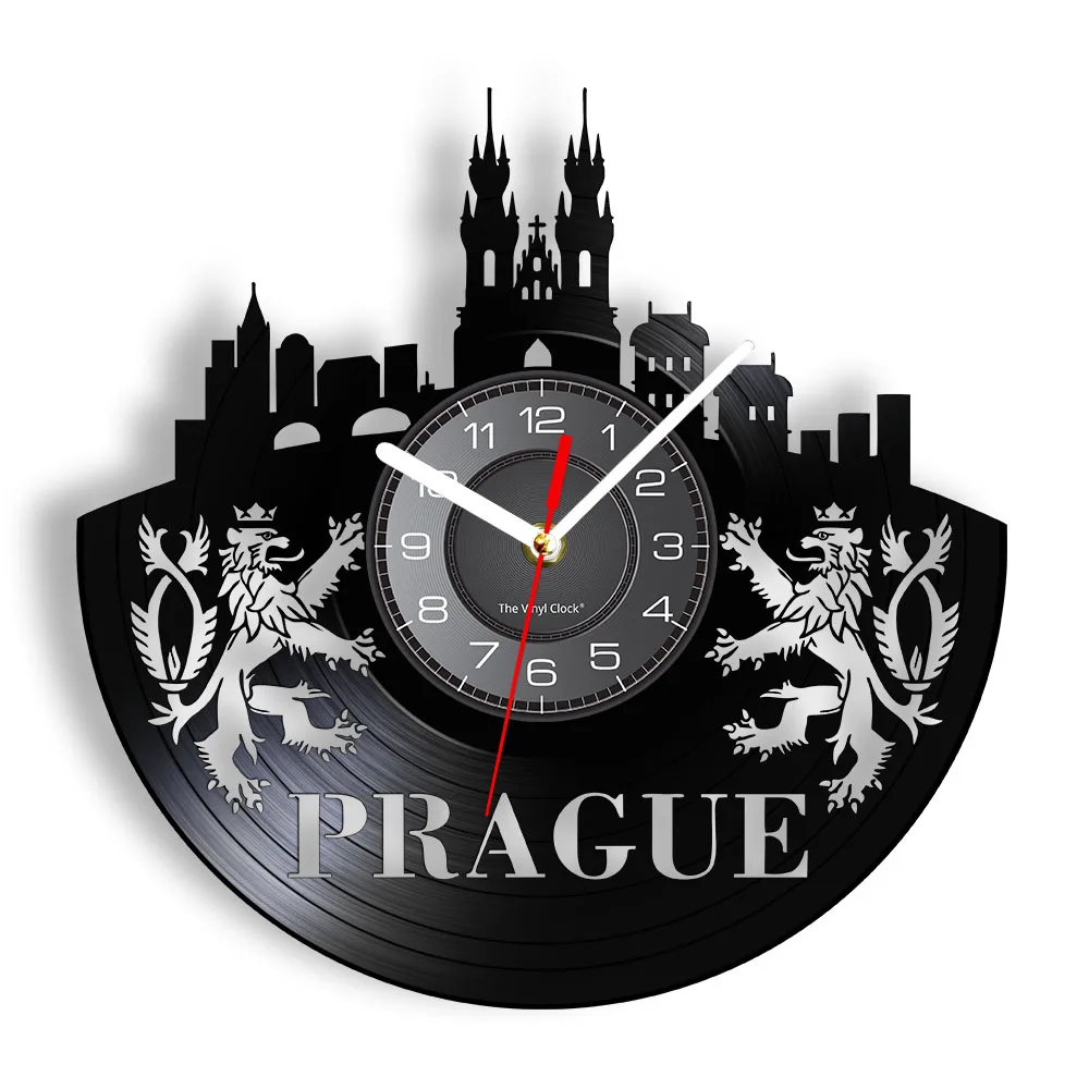 Prague Skyline Vinyl Record Wall Clock Capital Of Czech Republic Cityscape Home Decor Handicraft Art Travelling Souvenir Watch
