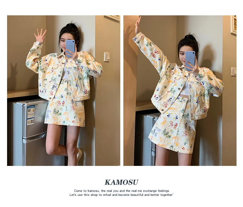 

Cowboy suit women 2021 spring women's new style small retro Hong Kong style casual fashion western style two-piece suit