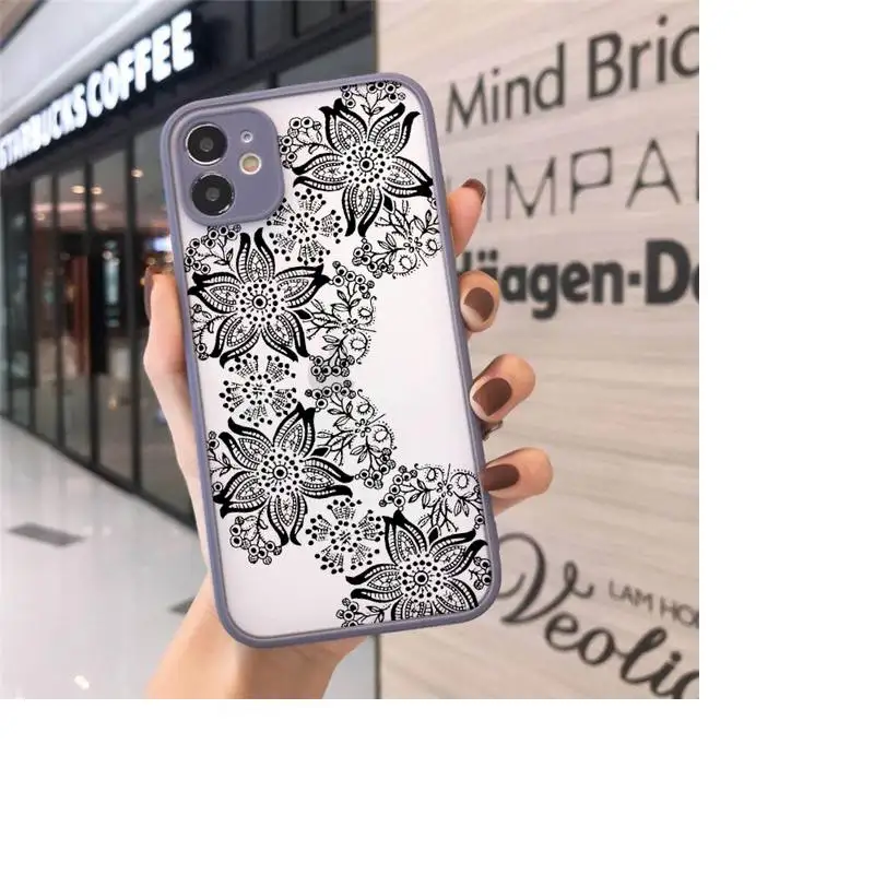 

Sexy Lace Mandala Flower luxury Phone Cases funda matte transparent For iphone 7 8 11 12 plus mini x xs xr pro max cover