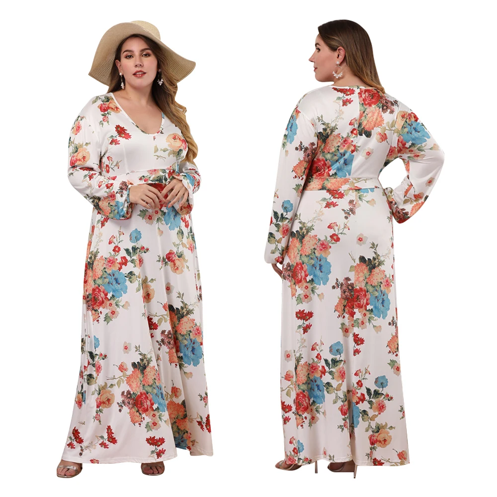 Женское длинное платье с цветочным принтом элегантное осеннее теплое длинным