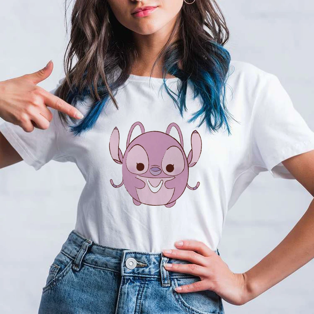 

Disney Women's Tops Lilo Stitch Angel Print Cute Girl T Shirt Fashion Kawaii Harajuku Home Shirt Casual Sweet Style Lady Clothes