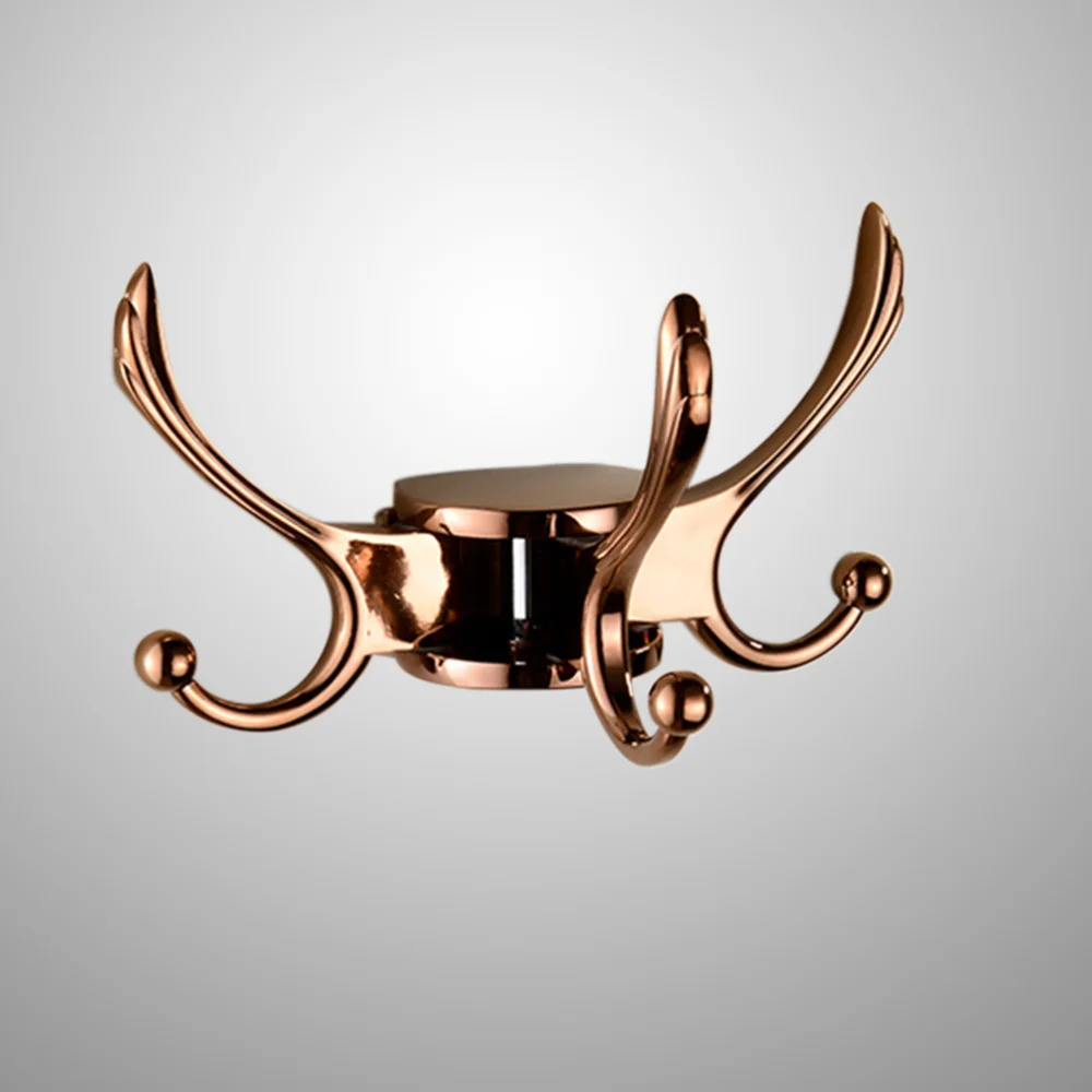 

Coat Hook Rotation Three Hooks Zinc Alloy Wall Hanger Towel Bathroom Robe Accessories(Rose Gold)