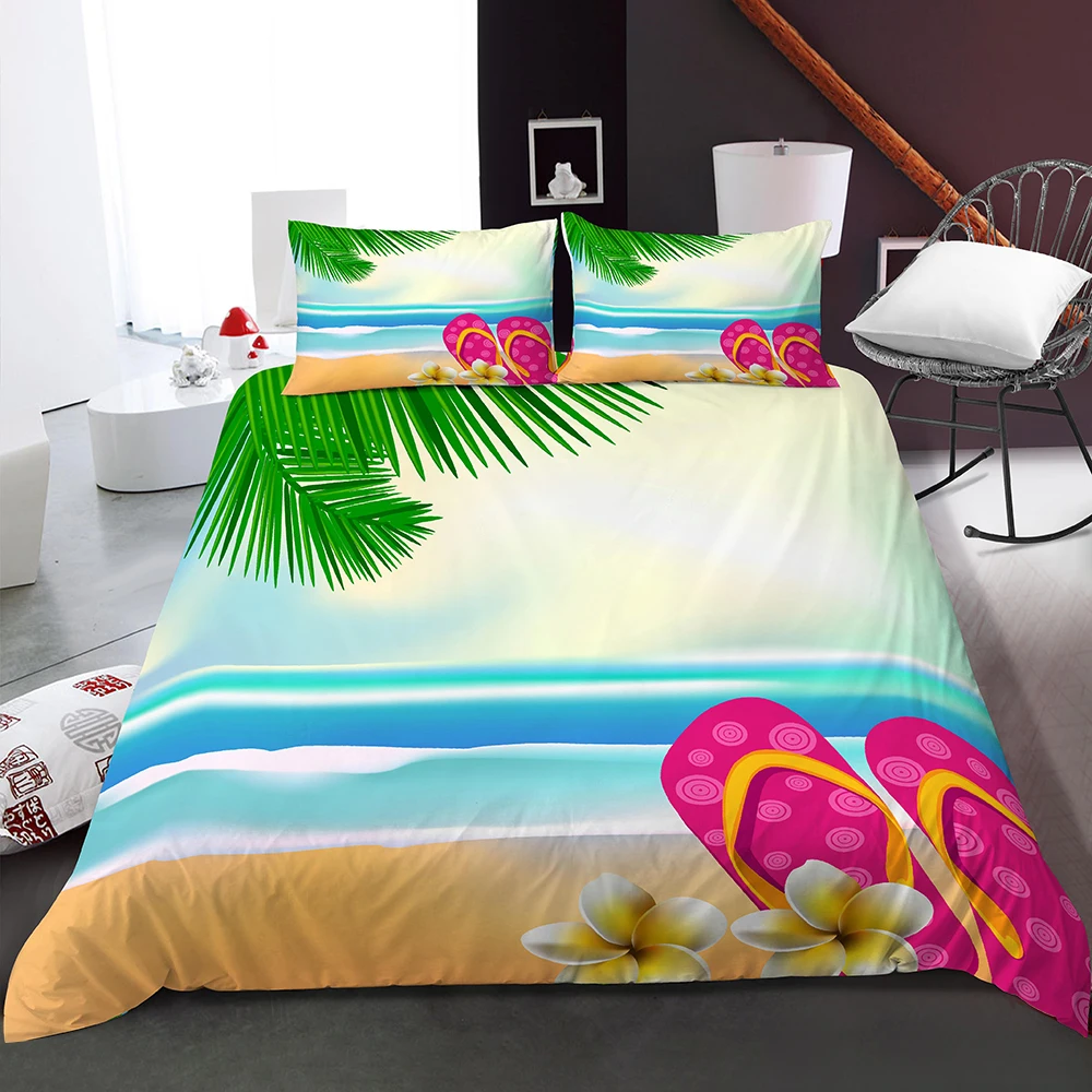

2/3pcs 3D Summer Sea Beach Sand Pattern Quilt Covers for Home Bedroom Duvet Cover Bedding Sets with Pillowcases Bed Decor