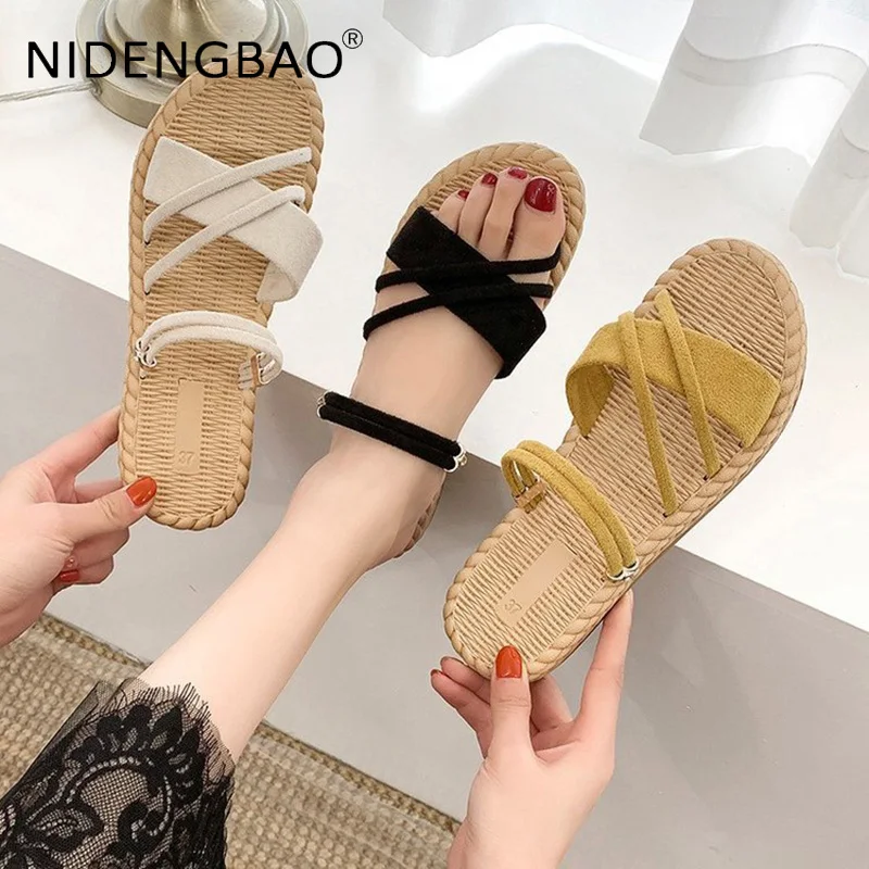 Women Sandals 2021 Summer Flat Beach Shoes Fashion Roman Style  Thin Strips Gladiator Non Slip Female Sandalias De Las Mujeres