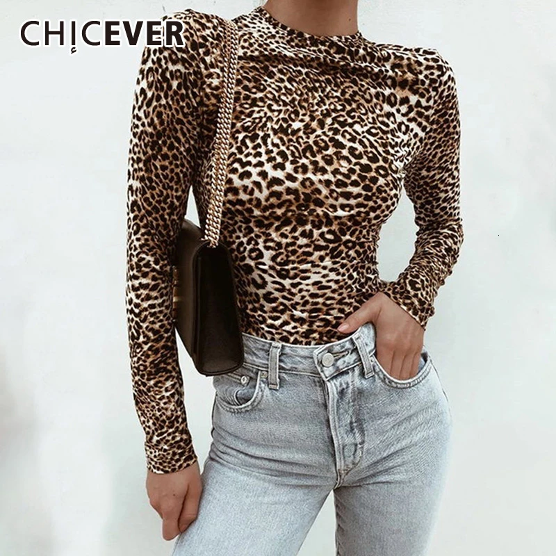 CHICEVER сексуальные леопардовые женские боди с круглым вырезом длинным рукавом