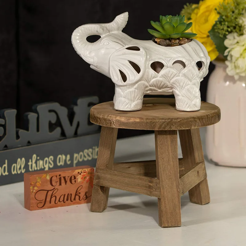 

New Wooden Plant Stand Plant Holder Stool Multifunctional Display Home Decor for Flower Pot Round 17.8*17.8*15cm NE