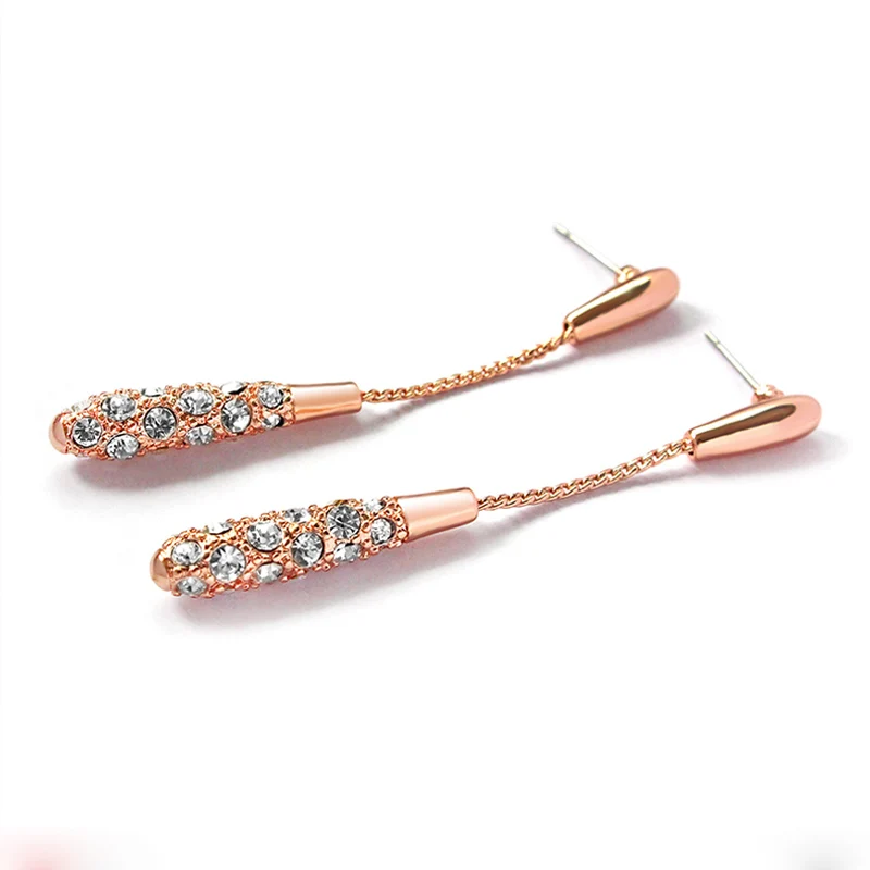 

Роскошные серьги розового золота/серебра, Длинные Кристаллы в форме капли, CZ вечерние серьги, оптовая продажа, подарок для женщин, Прямая по...